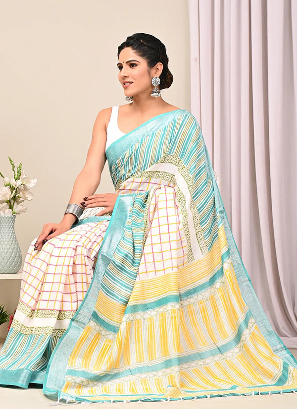 Daily Wear Cream Printed Cotton Saree