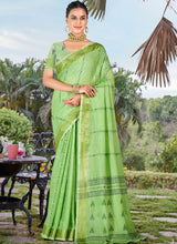 Green Cotton Daily Wear Weaving Saree