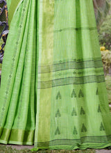 Green Cotton Daily Wear Weaving Saree