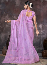 Lavender Organza Wedding Wear Embroidery Work Saree