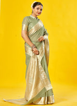 Light Green Cotton Casual Wear Weaving Saree