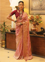 Pastel Pink Satin Silk Wedding Wear Weaving Saree