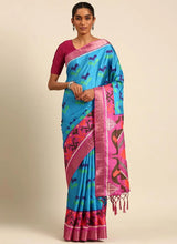 Sky Blue Cotton Casual Printed Saree