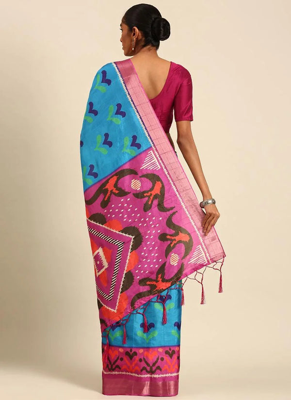 Sky Blue Cotton Casual Printed Saree