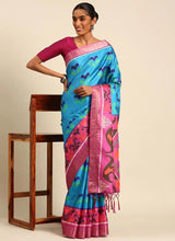 Sky Blue Cotton Casual Printed Saree