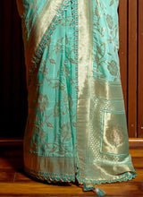 Sky Blue Wedding Wear Silk Saree with Intricate Weaving