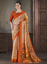 Orange Natural Silk Casual Printed Saree